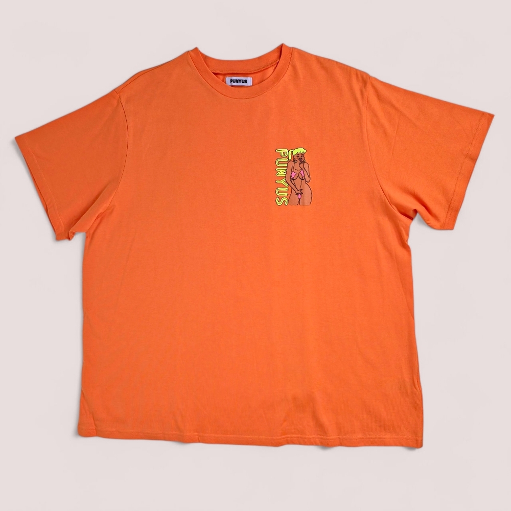 PUNYUS x NONCHELEEEE Bikini Girl Graphic Tee Oversized Orange Size 4/XL Japan